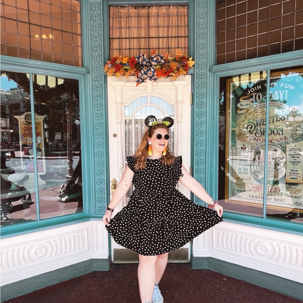 English Factory Black Dress with White Polka Dots